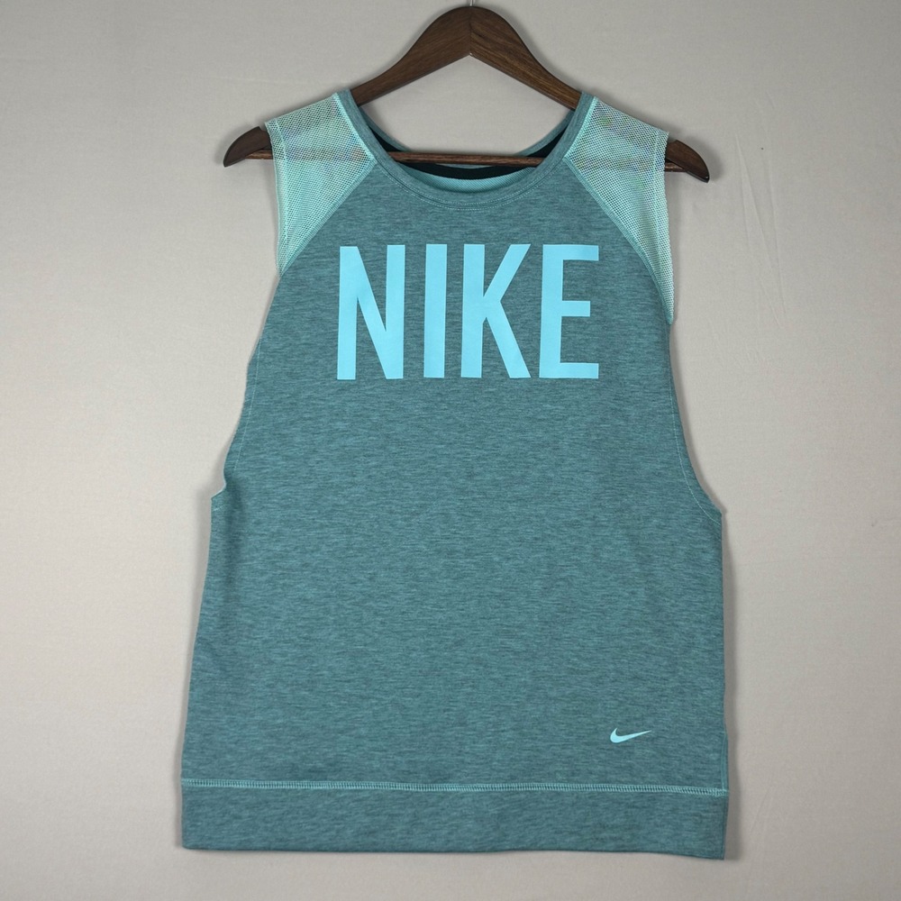 Nike Dri-FIT Tank Top Women Medium Teal Blue NWOT Mesh Training Graphic